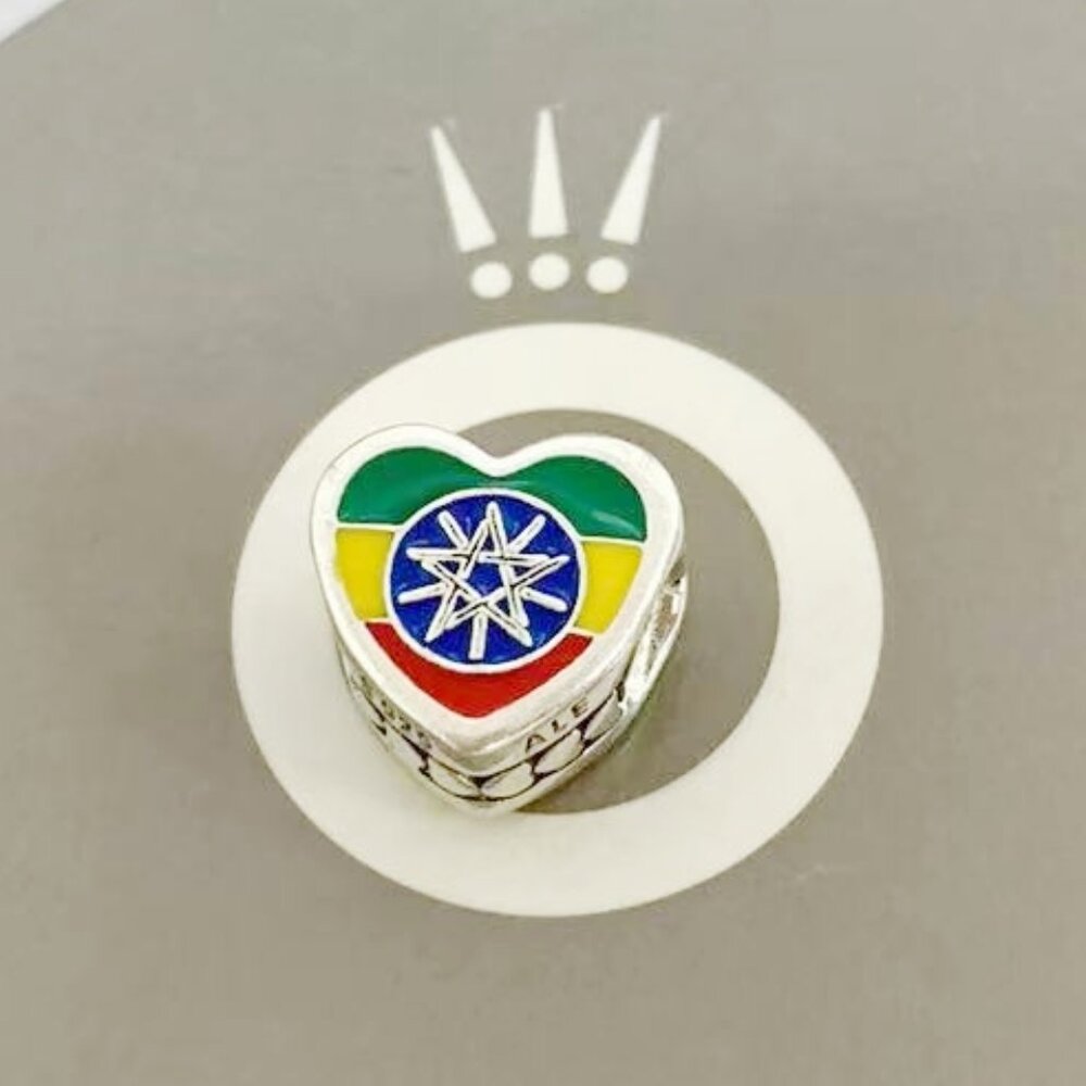 Pandora Ethiopia Flag Dangle Charm,Heart Bead Charm Pendant